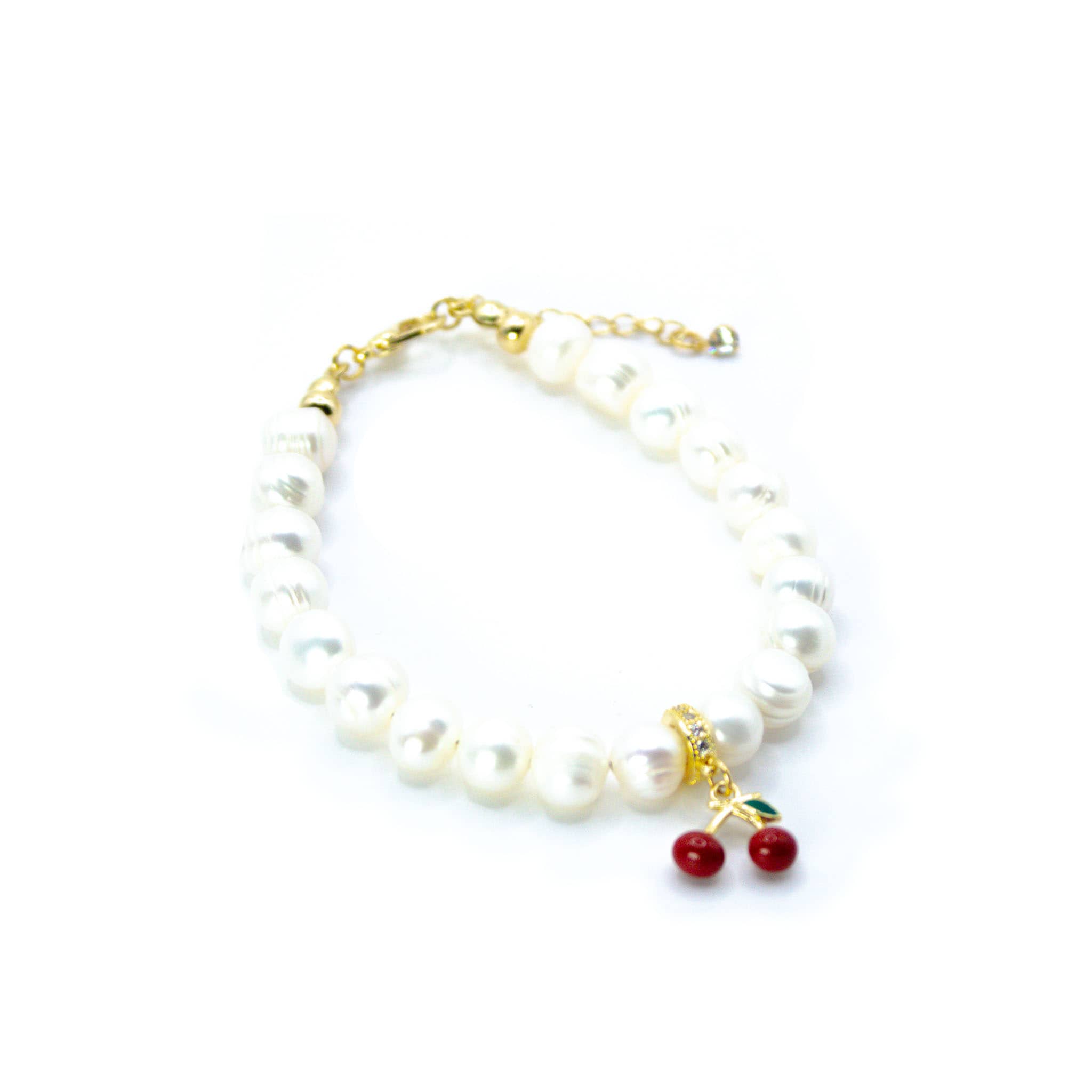 Pulsera Cereza y Perlas Baño en Oro
